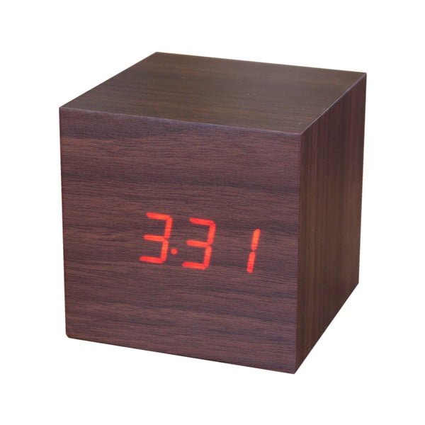 Ceas deșteptător cu LED Gingko Cube Click Clock, maro - roșu