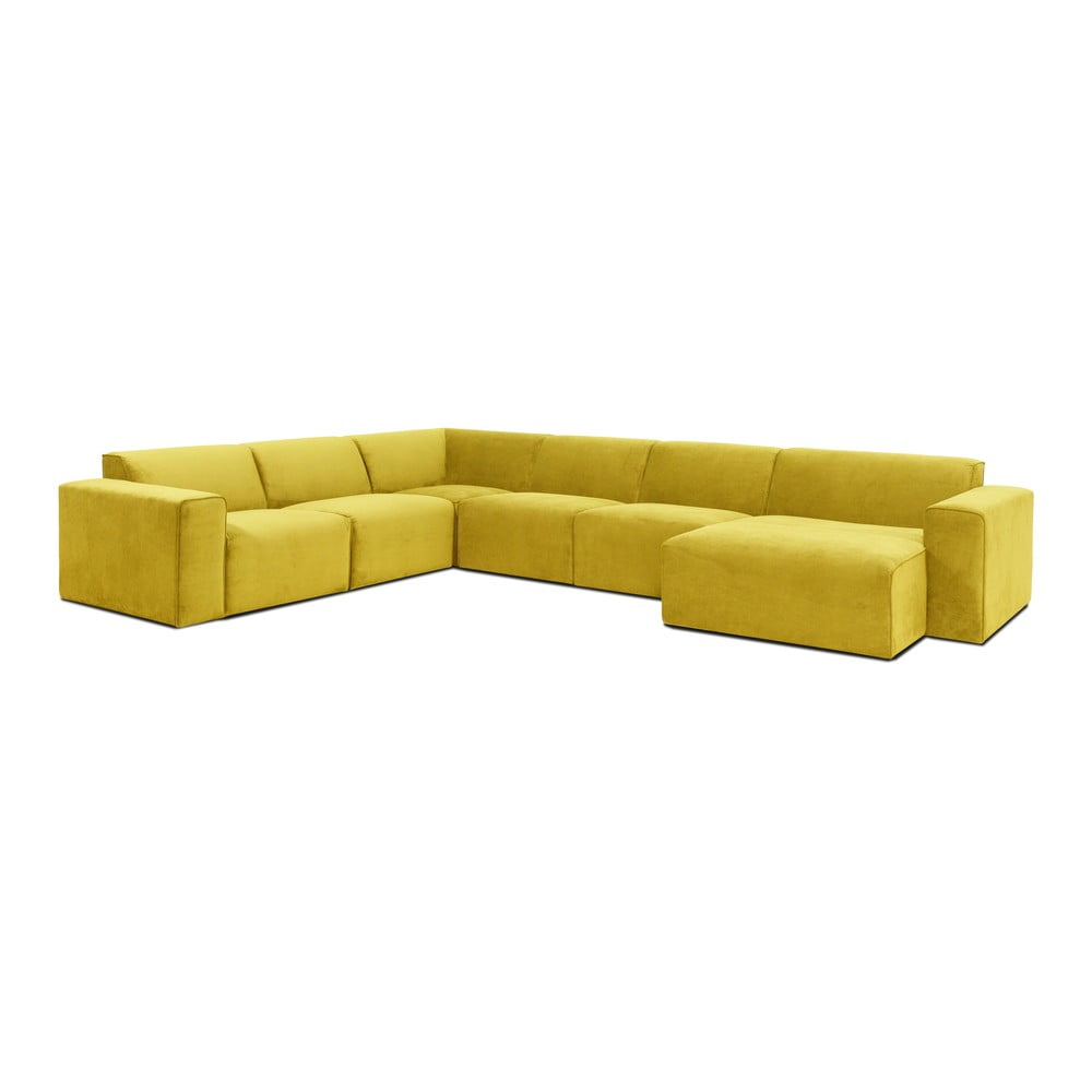 Canapea modulară cu tapițerie din reiat în formă de U colț pe dreapta Scandic Sting, galben muștar bonami.ro