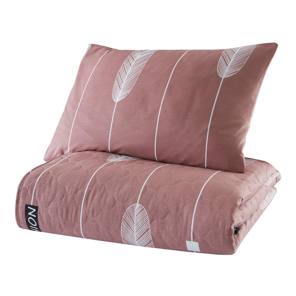 Cuvertură de pat cu față de pernă din bumbac ranforce Mijolnir Modena, 180 x 225 cm, roz