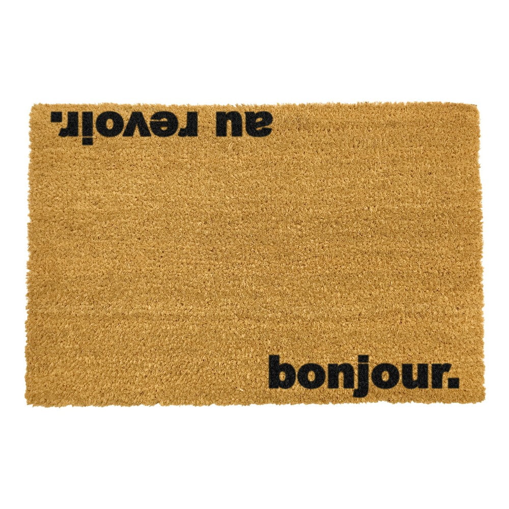 Covoraș intrare din fibre de cocos Artsy Doormats Bonjour Au Revoir, 40 x 60 cm