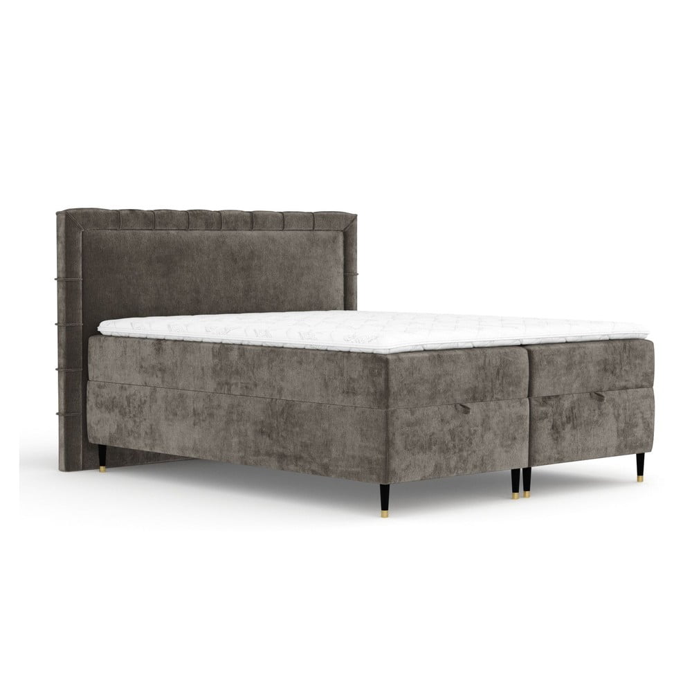 Pat boxspring gri închis cu spațiu de depozitare 180x200 cm Voyage – Maison de Rêve