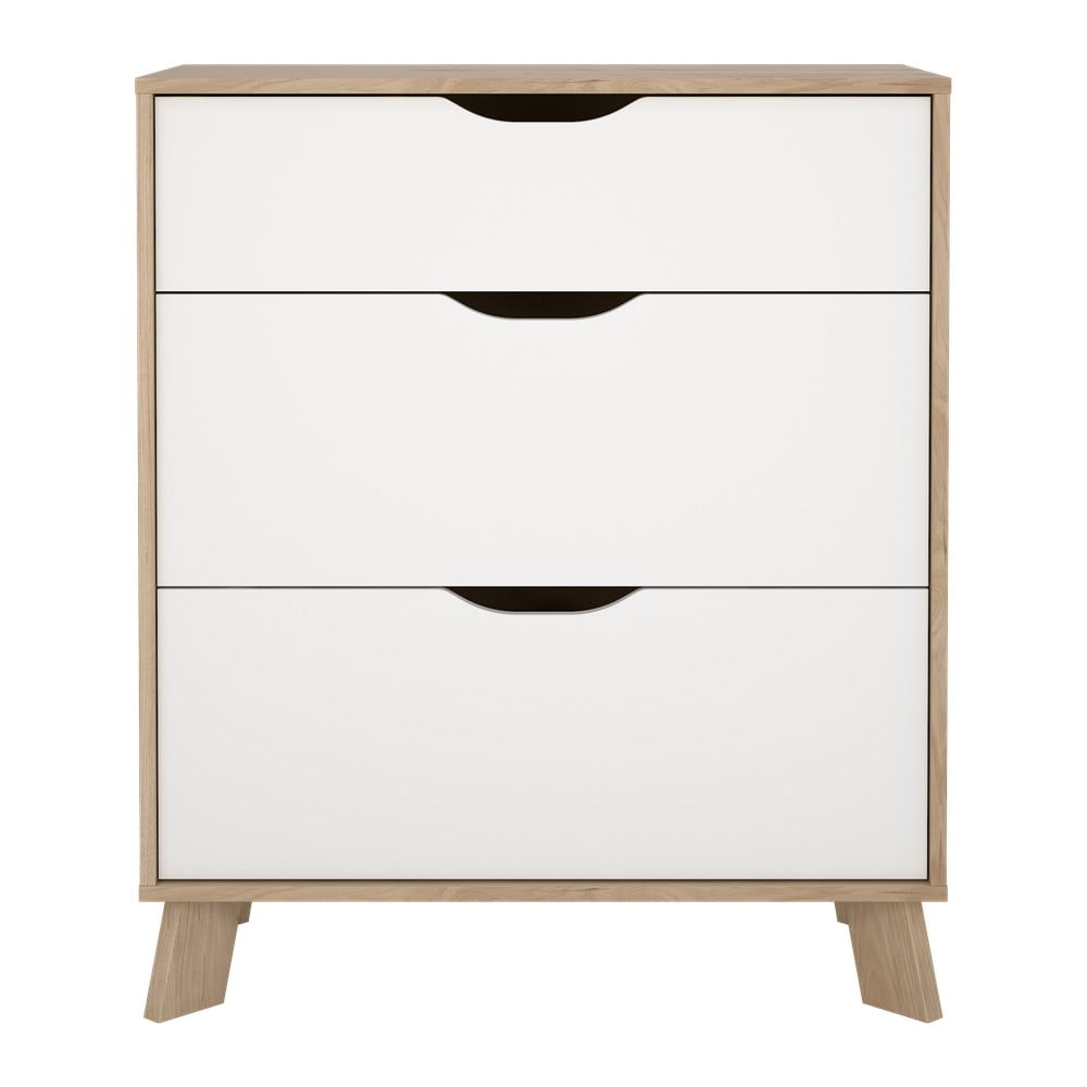 Comodă albă-în culoare naturală cu aspect de lemn de stejar 79x92x40 cm Ikast – Tvilum