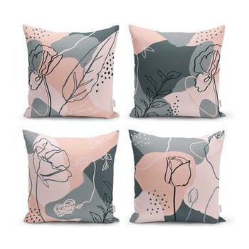 Set 4 fețe de pernă decorative minimalist cushion covers draw art, 45 x 45 cm