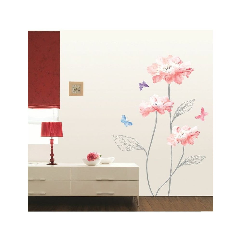 Autocolant Ambiance Light Pink Flowers And Butterflies