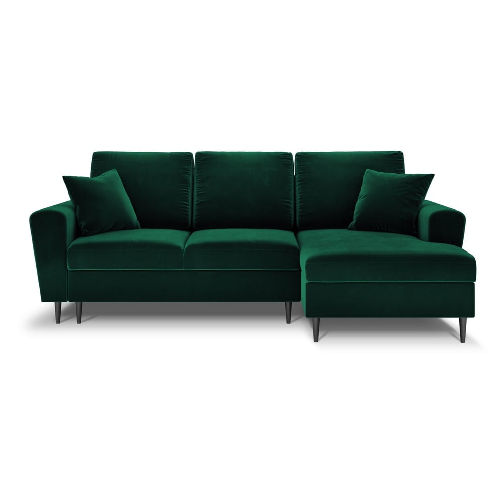 Colțar verde extensibil, cu spațiu de depozitare cu tapițerie din catifea (cu colț pe partea dreaptă, cu șezlong) Kyoto – Cosmopolitan Design