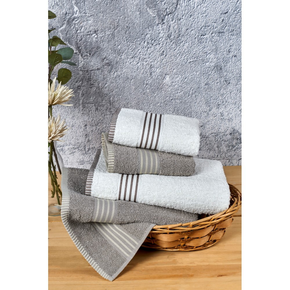 Prosoape de baie crem/taupe 4 buc. din bumbac – Mila Home