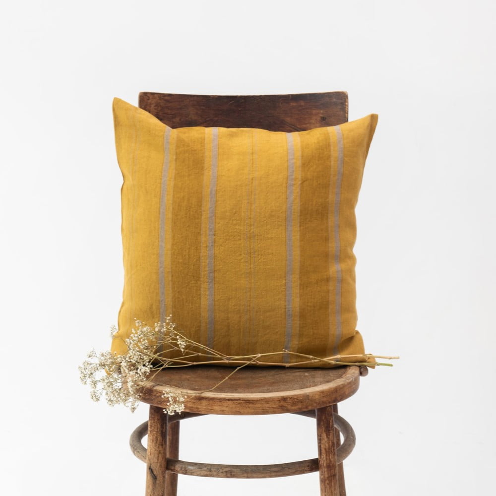 Față de pernă din in 40x40 cm Amber Bronze Stripes – Linen Tales