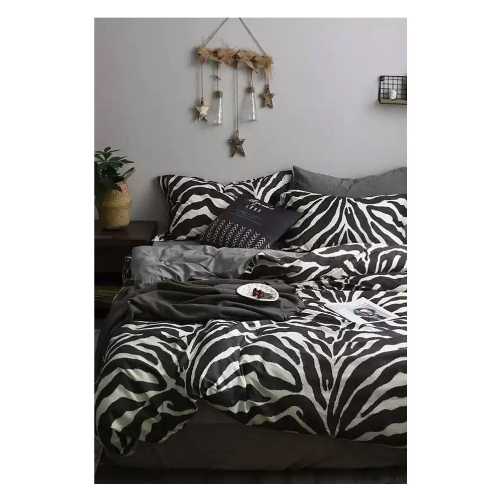 Lenjerie de pat din bumbac alb-negru pentru pat dublu/extins și cearceaf 200×220 cm – Mila Home 200x220 imagine noua