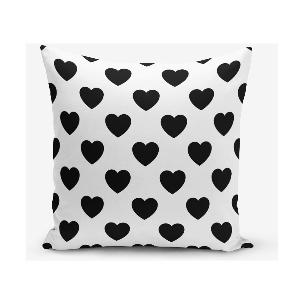 Față de pernă, alb-negru, Minimalist Cushion Covers, 45 x 45 cm, motive inimi