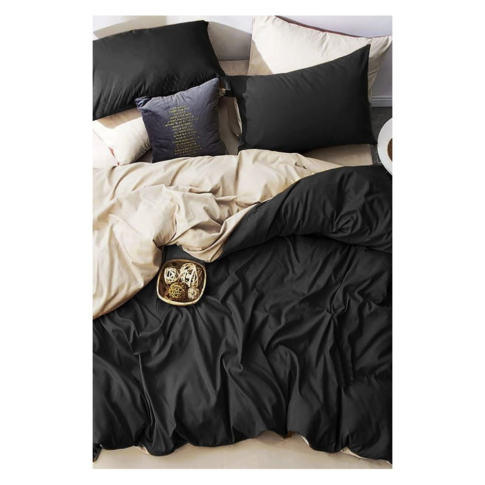 Lenjerie de pat neagră/crem din bumbac pentru pat dublu/extins și cearceaf 200×220 cm – Mila Home 200x220 imagine noua