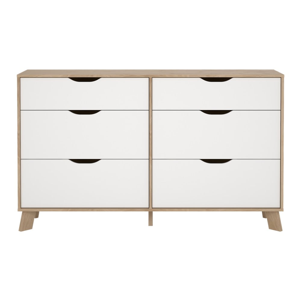 Comodă albă-în culoare naturală cu aspect de lemn de stejar 156x92x40 cm Ikast – Tvilum