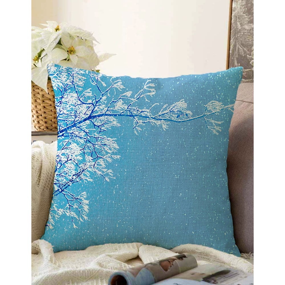 Față de pernă din amestec de bumbac Minimalist Cushion Covers Winter Wonderland, 55 x 55 cm, albastru Albastru imagine noua