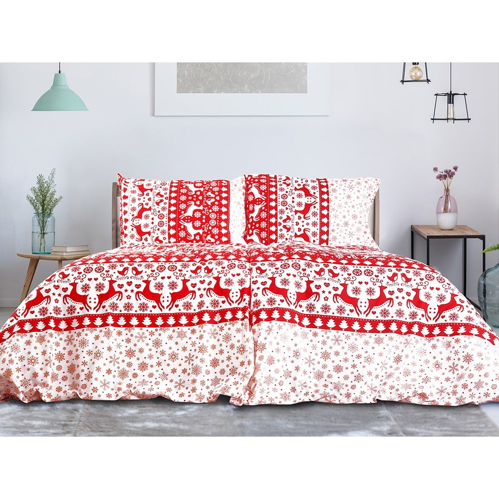 Lenjerie de pat roșie/albă din bumbac pentru pat de o persoană 140×200 cm Exclusive – B.E.S. 140x200 imagine noua somnexpo.ro