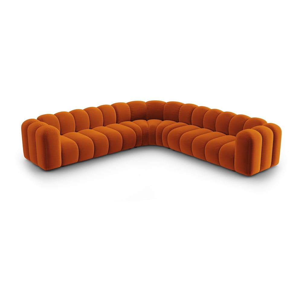 Colțar modular cărămiziu cu tapițerie din catifea Lupine – Micadoni