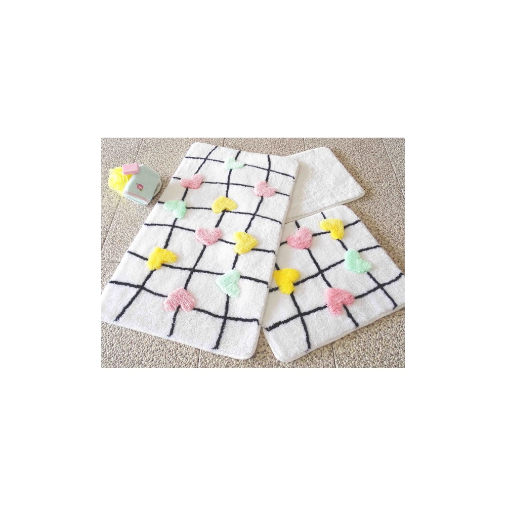 Set 3 covorașe de baie Confetti Bathmats Hearts