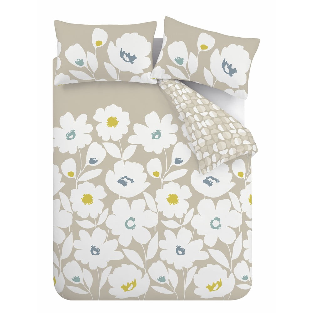 Lenjerie albă/bej pentru pat de o persoană 135×200 cm Craft Floral – Catherine Lansfield 135x200 imagine noua