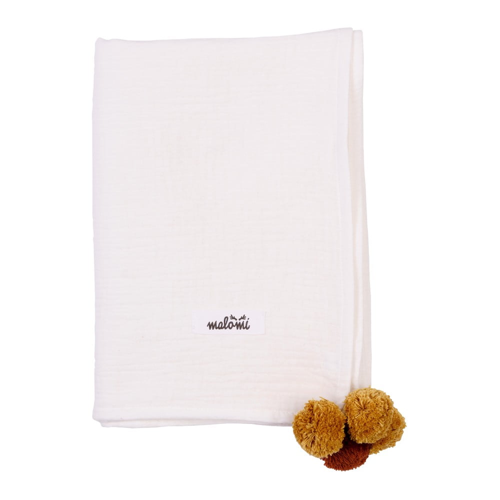 Pătură pentru copii alb din muselină 100×140 cm Pompon – Malomi Kids 100x140 pret redus