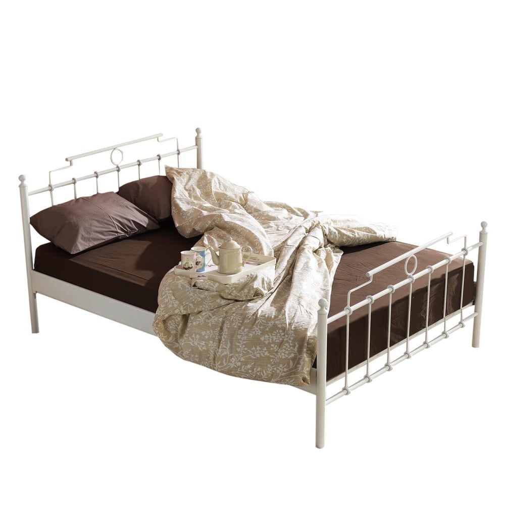 Pat matrimonial alb din metal cu somieră 140x200 cm hatkus – kalune design