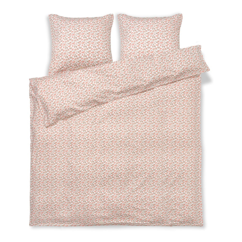 Lenjerie de pat albă/roz din bumbac satinat pentru pat dublu/extinsă 200x220 cm Pleasantly – JUNA