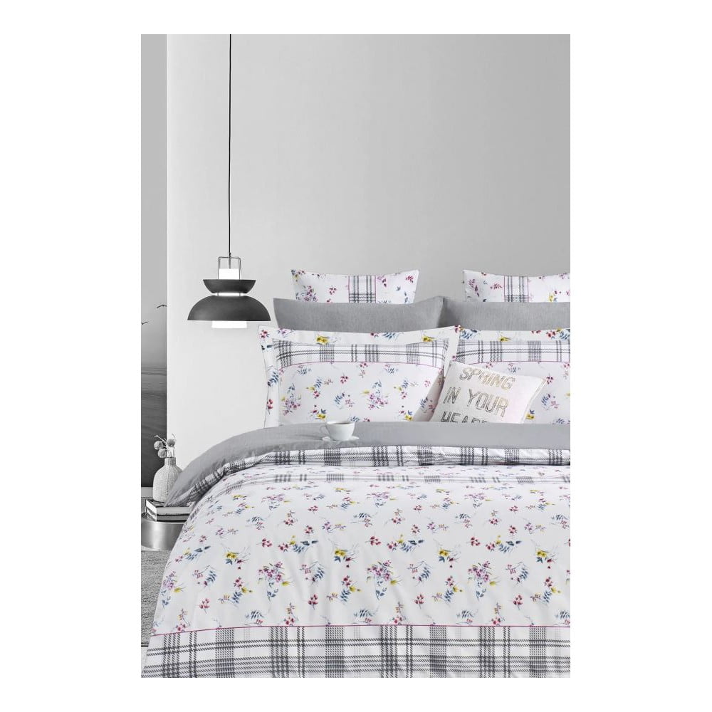 Lenjerie de pat albă/gri din bumbac ranforcé pentru pat dublu/extinsă cu cearceaf inclus/cu 4 piese 200x220 cm – Mila Home