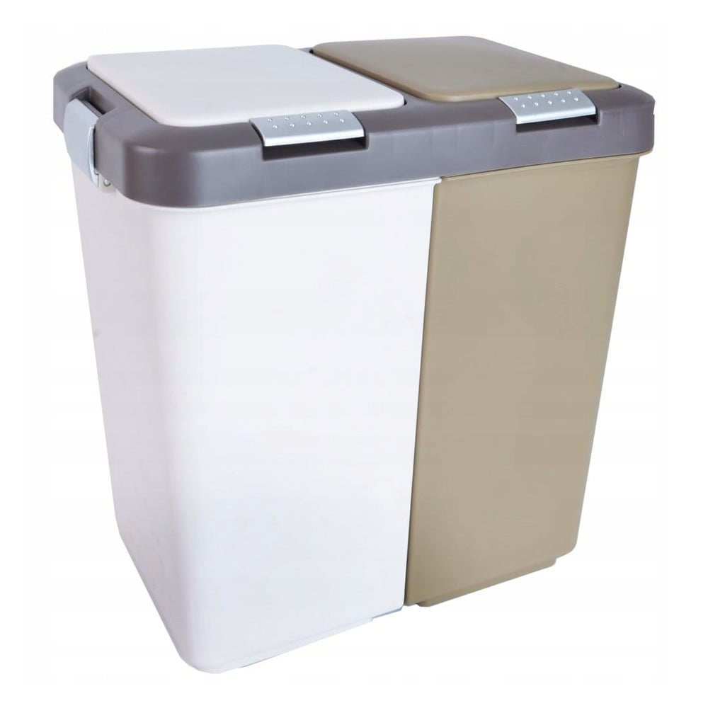 Coș de gunoi alb/bej de reciclat 2x20 l din plastic Duo Dust – Orion