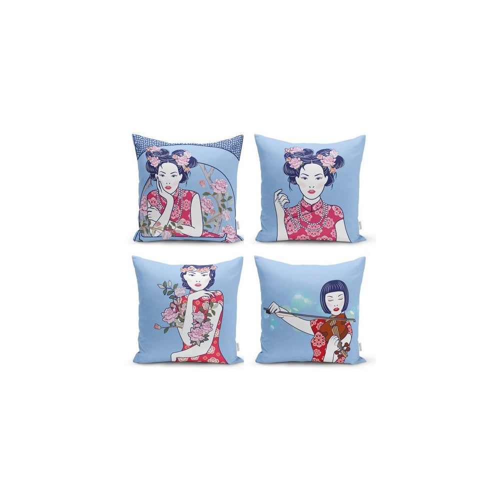 Set 4 fețe de pernă decorative Minimalist Cushion Covers Eastern Culture, 45 x 45 cm