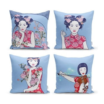 Set 4 fețe de pernă decorative minimalist cushion covers eastern culture, 45 x 45 cm