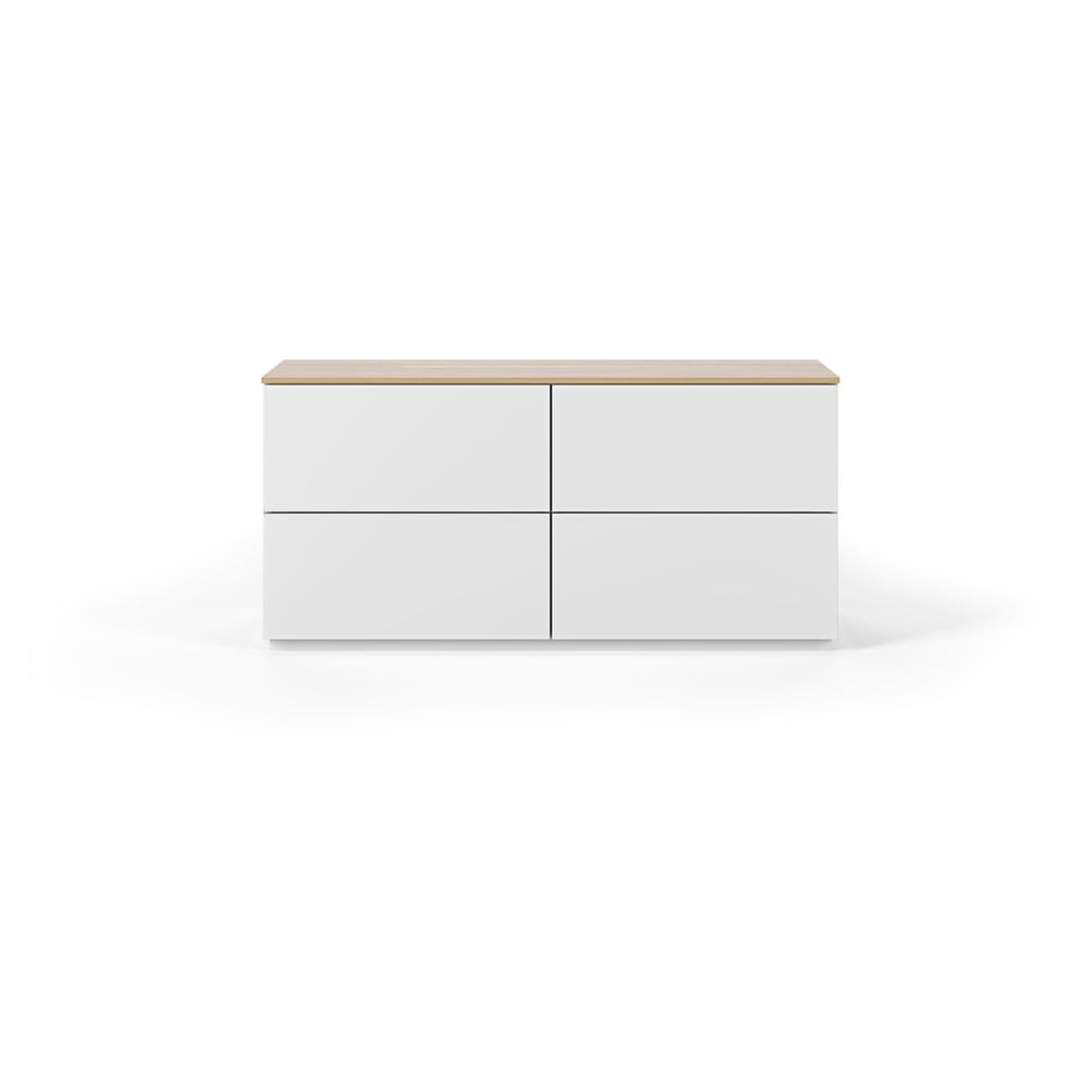 Comodă albă cu sertare și blat cu aspect de lemn de stejar TemaHome Join, 120×54 cm 120x54
