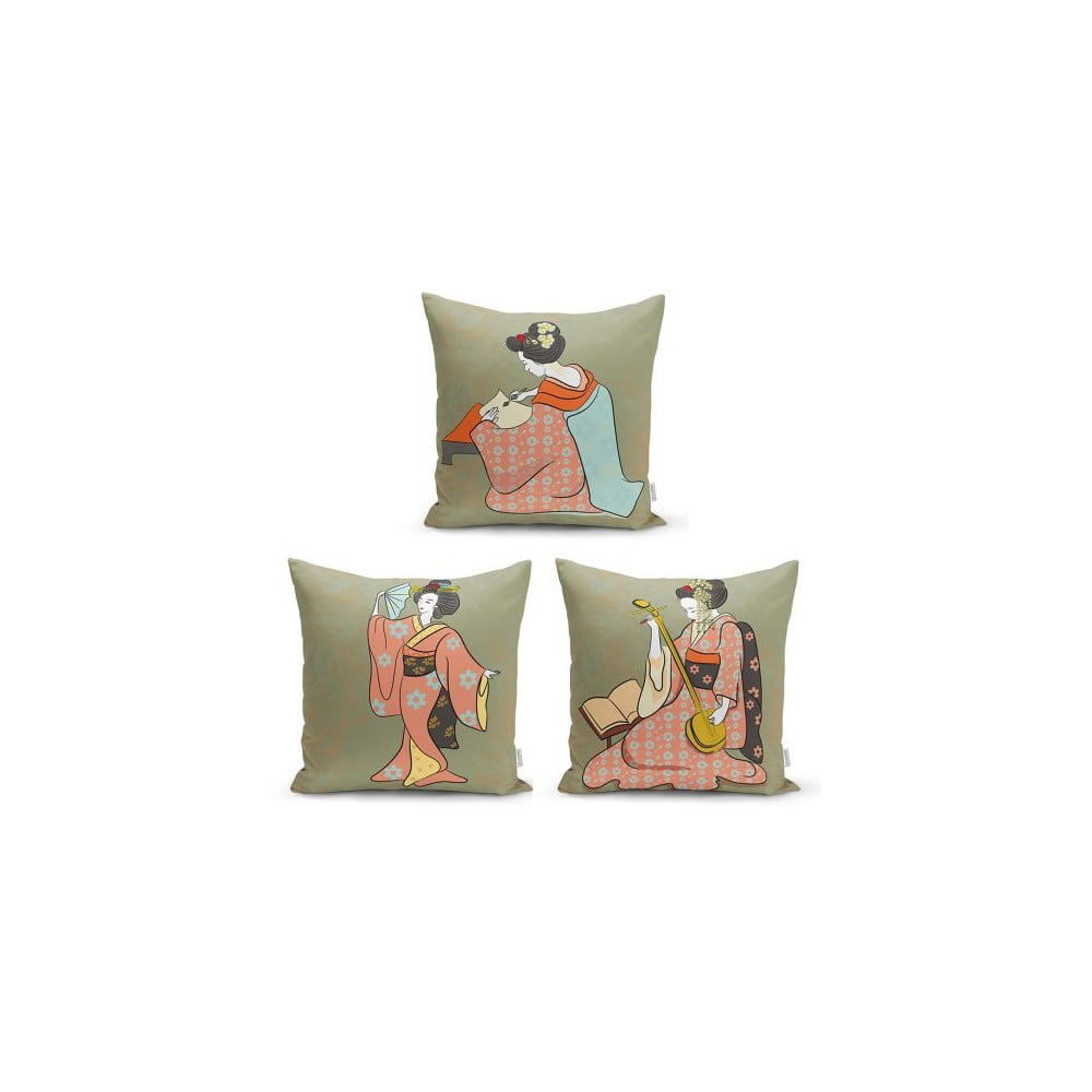 Set 3 fețe de pernă decorative Minimalist Cushion Covers Ethnic Eastern, 45 x 45 cm