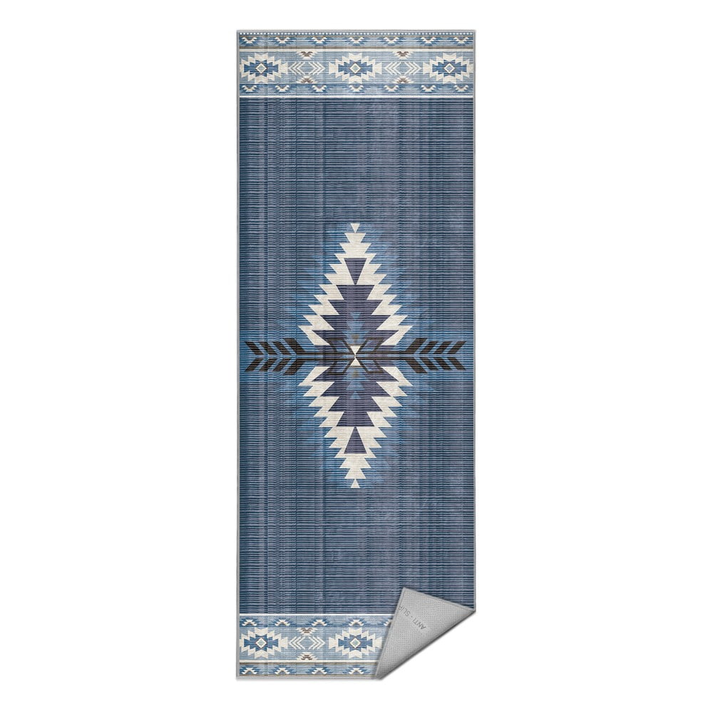 Covor tip traversă albastru lavabil 80x200 cm Ethnic Geo – Mila Home