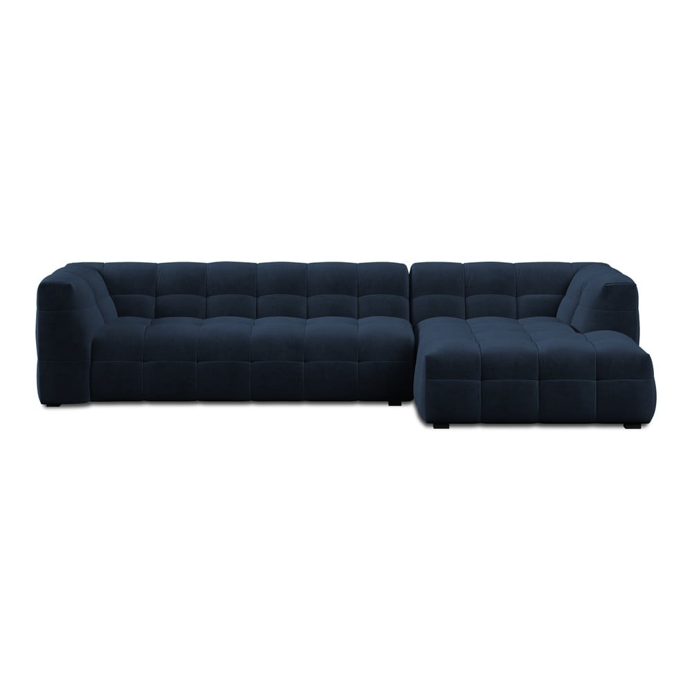 Colțar cu tapițerie din catifea și șezlong pe partea dreaptă Windsor & Co Sofas Vesta, albastru bonami.ro