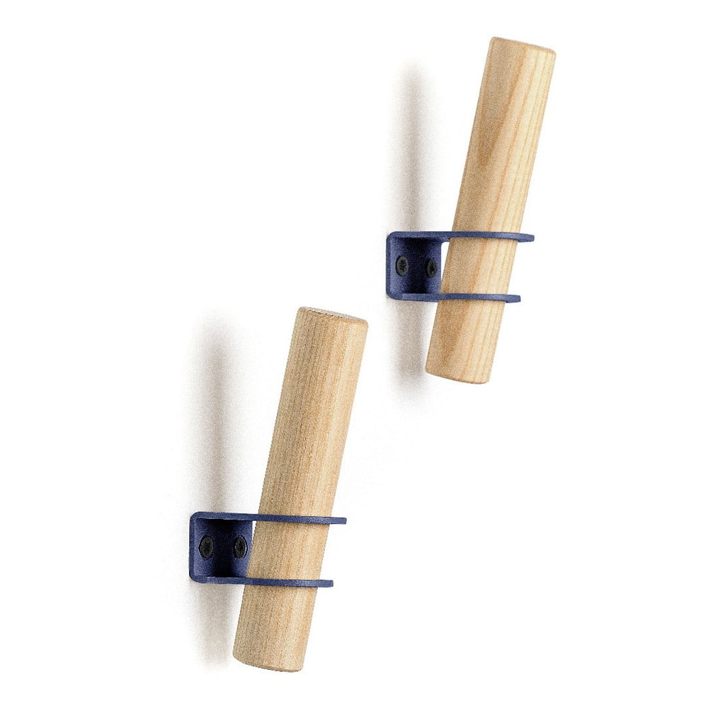 Set 2 cârlige de perete din lemn de frasin EMKO Torch, natural-albastru