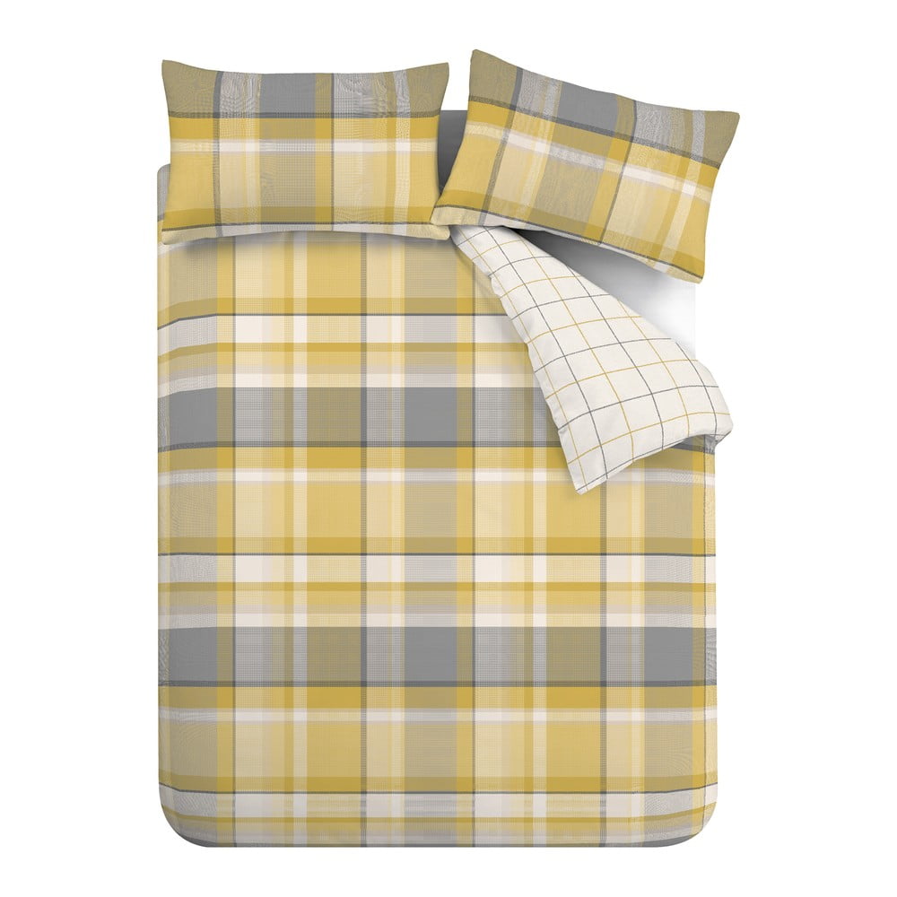 Lenjerie galbenă pentru pat de o persoană 135×200 cm Check – Catherine Lansfield 135x200 imagine noua