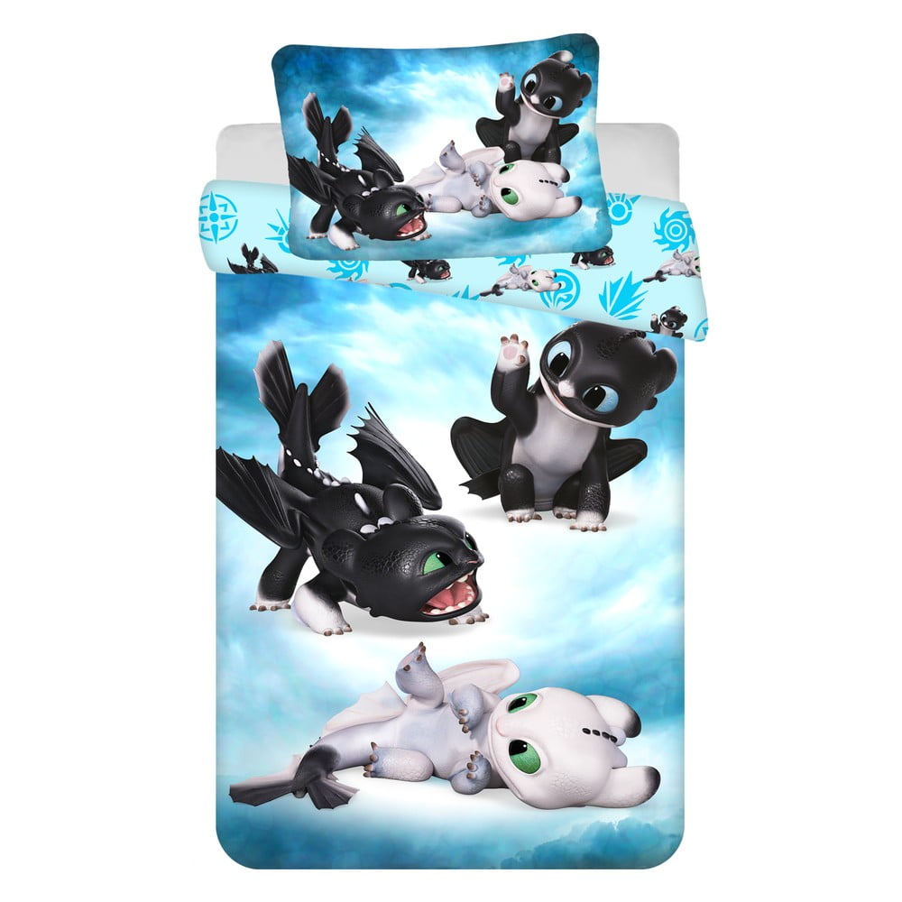 Lenjerie de pat pentru copii albastră din bumbac pentru pătuț 100x135 cm How to Train Your Dragon 