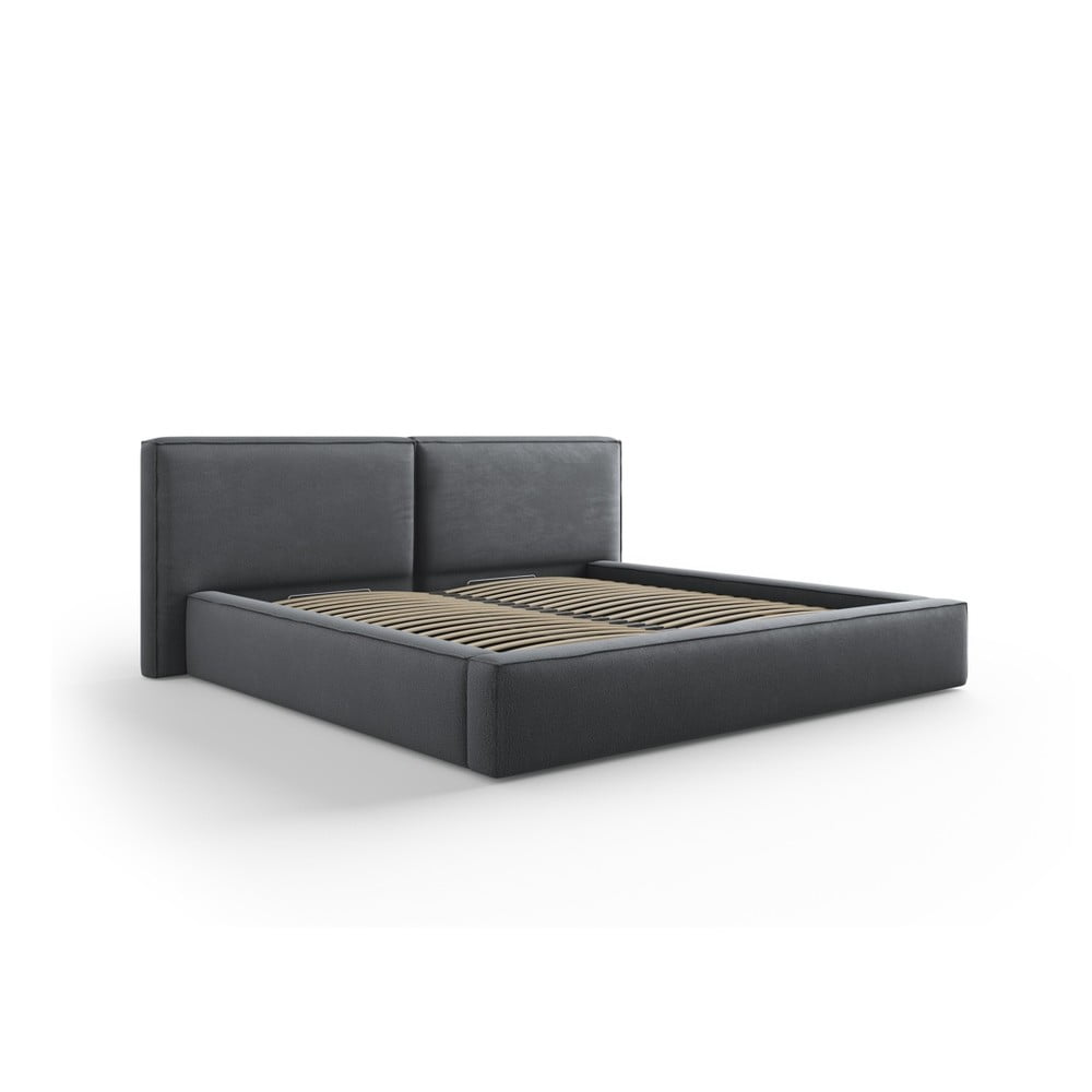 Pat matrimonial gri închis tapițat cu spațiu de depozitare și somieră 160x200 cm Arendal – Cosmopolitan Design