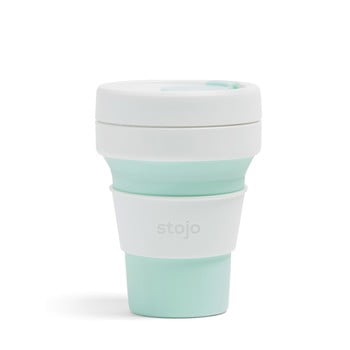 Cană pliabilă stojo pocket cup mint, 355 ml, alb - verde