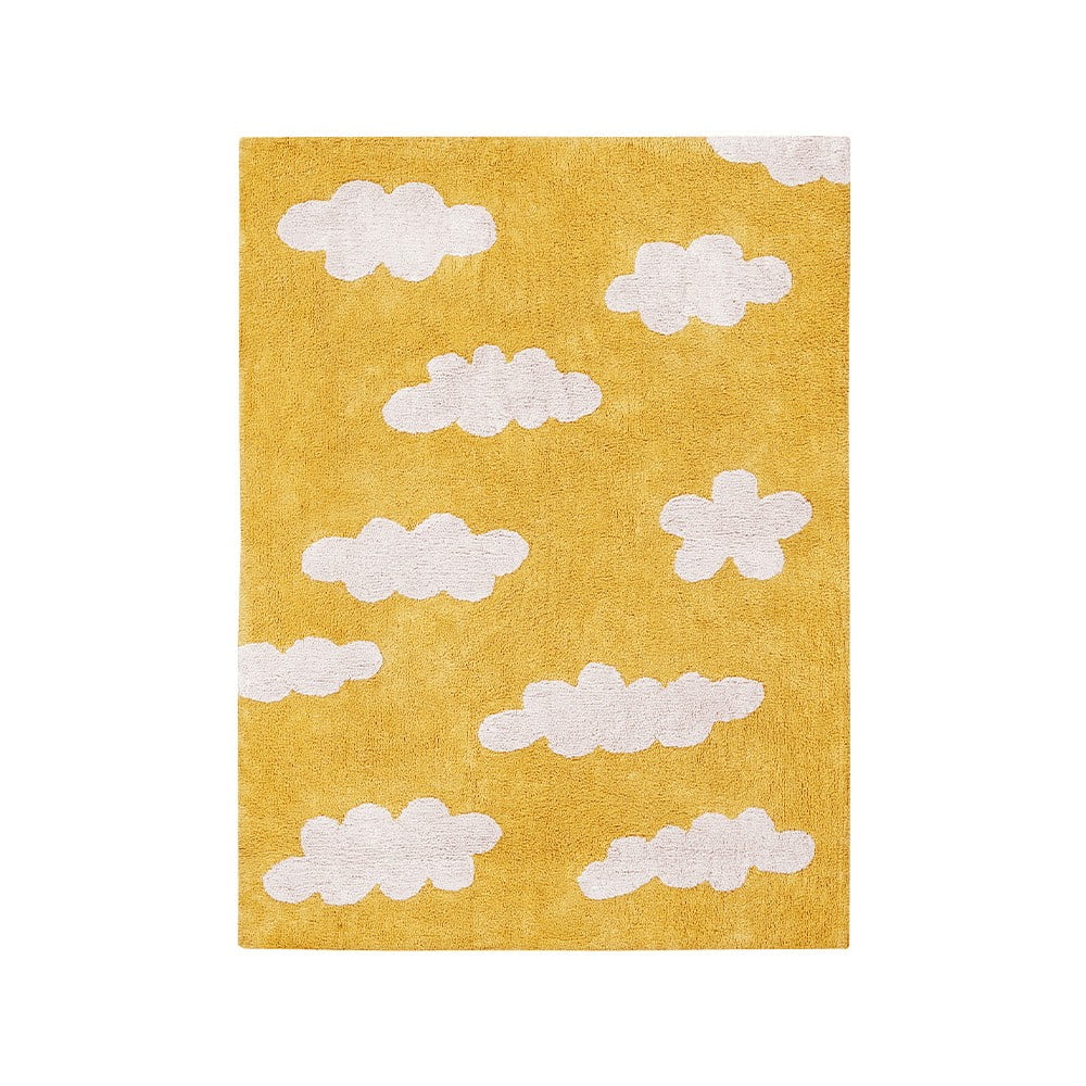 Covor pentru copii galben muștar lavabil/țesut manual din bumbac 120x160 cm Clouds Mustard – Lorena Canals