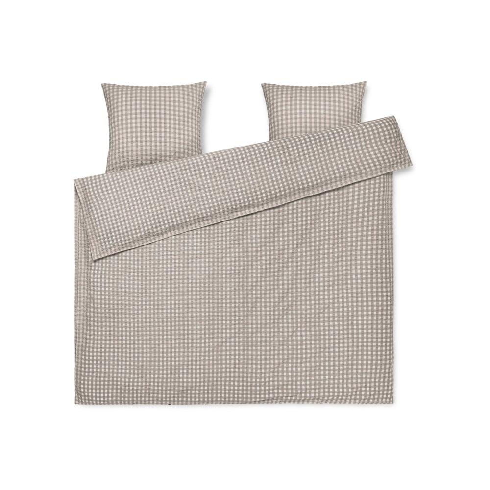 Lenjerie de pat gri/bej din țesătură crep pentru pat dublu/extinsă 200×220 cm Bæk&Bølge – JUNA 200x220