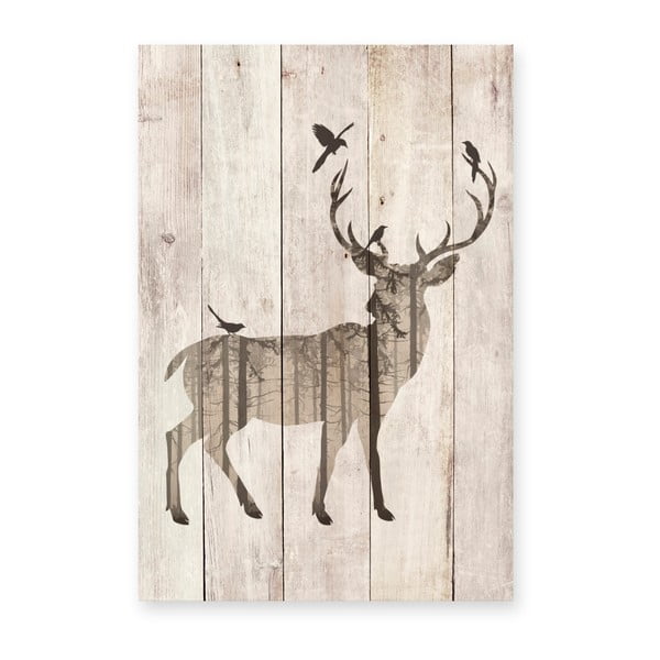 Tablou decorativ din lemn de pin Really Nice Things Watercolor Deer, 40 x 60 cm