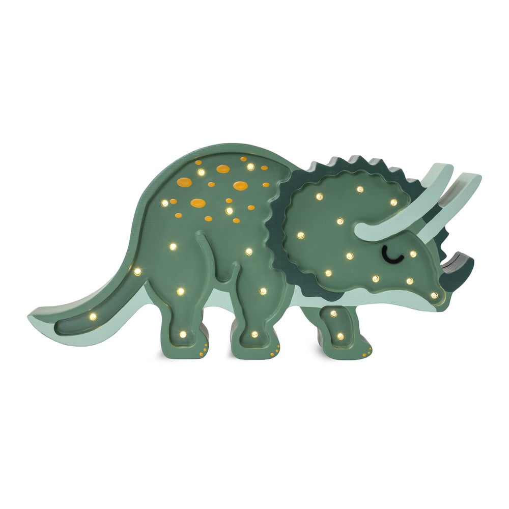 Veioză verde din lemn de pin Little Lights Triceratops, lungime 49 cm