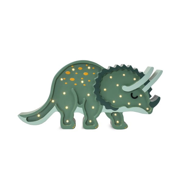 Veioză verde din lemn de pin Little Lights Triceratops, lungime 49 cm