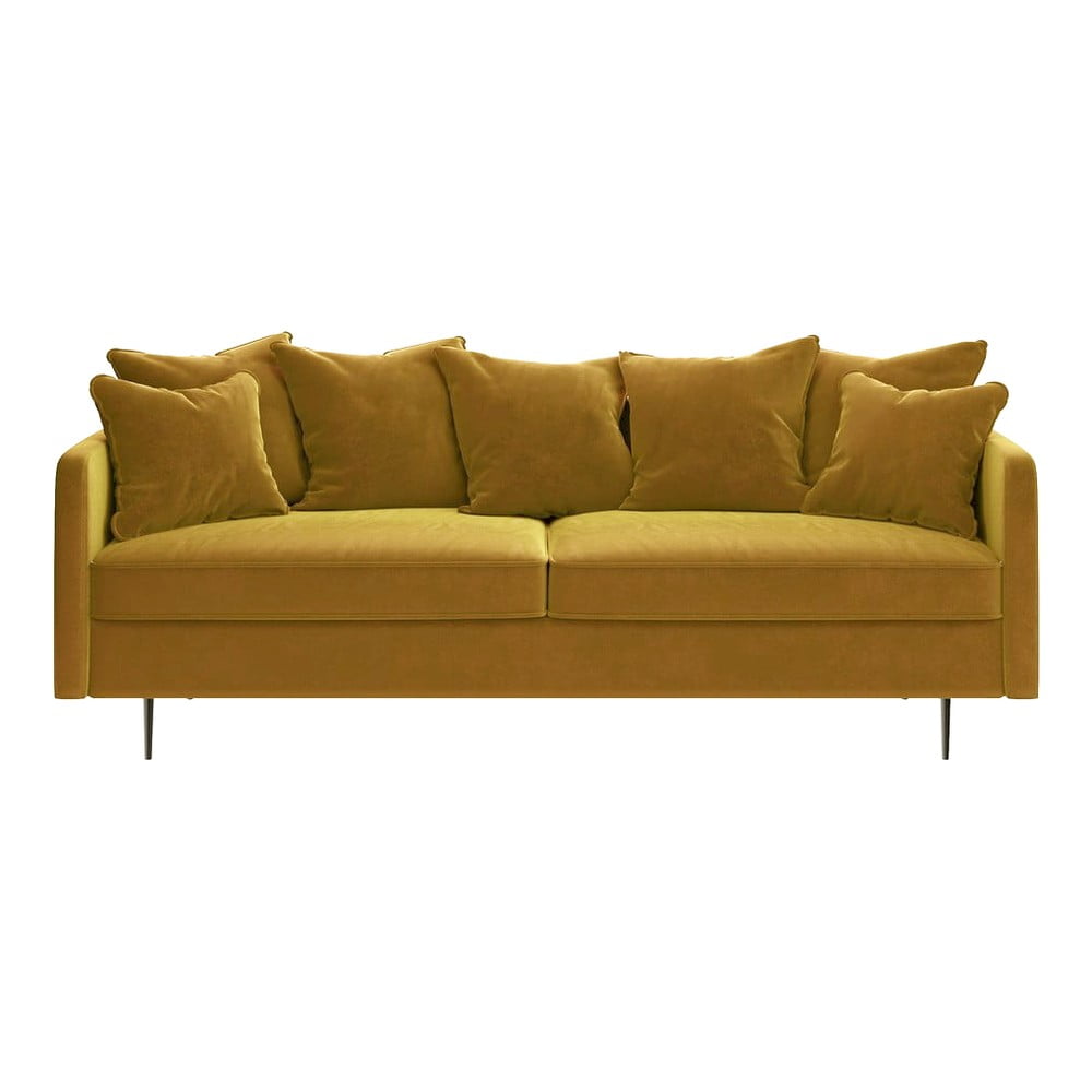 Canapea cu tapiterie din catifea Ghado Esme, 214 cm, galben inchis - miere