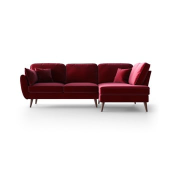 Colțar din catifea cu șezlong pe partea dreaptă, my pop design auteuil, roșu