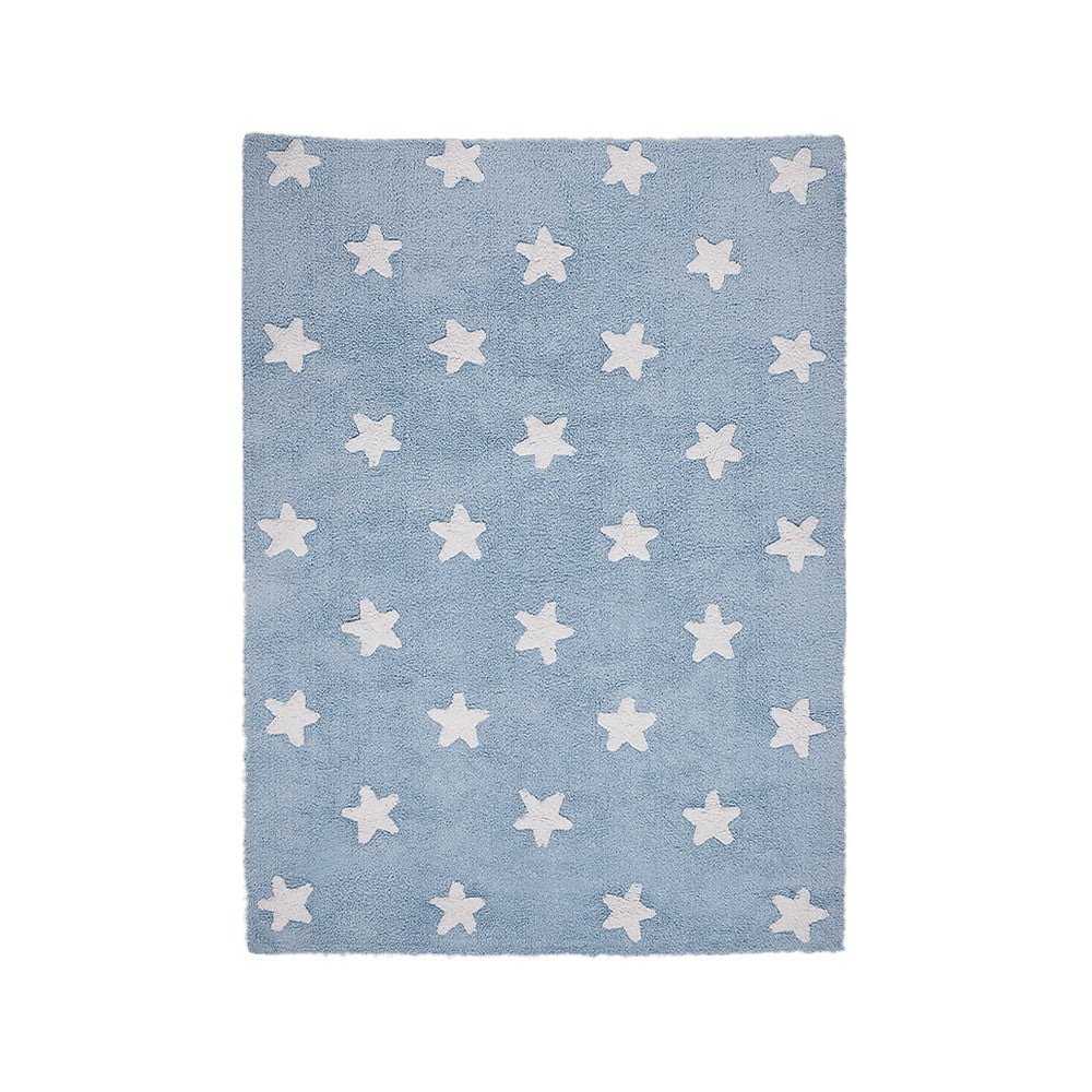 Covor pentru copii albastru lavabil/țesut manual din bumbac 120x160 cm Stars – Lorena Canals