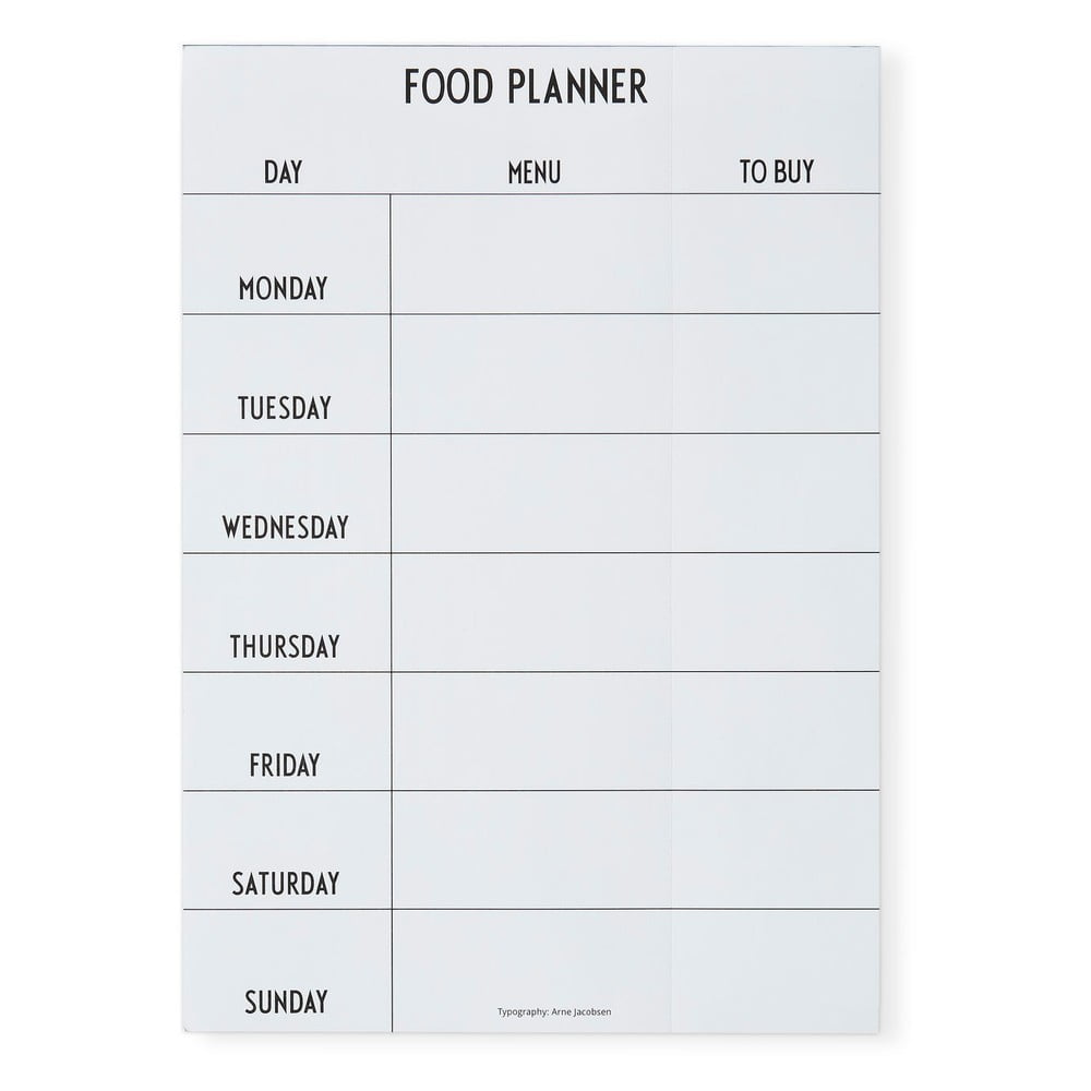 Planificator săptămânal de mese Design Letters Food, alb bonami.ro