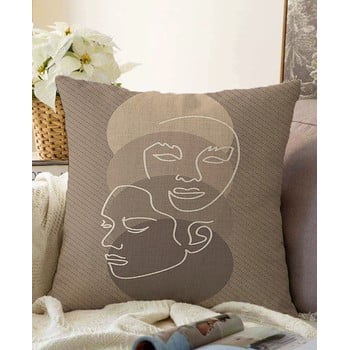 Față de pernă din amestec de bumbac minimalist cushion covers faces, 55 x 55 cm, bej