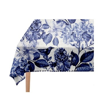 Față de masă linen couture blue birds, 140 x 140 cm