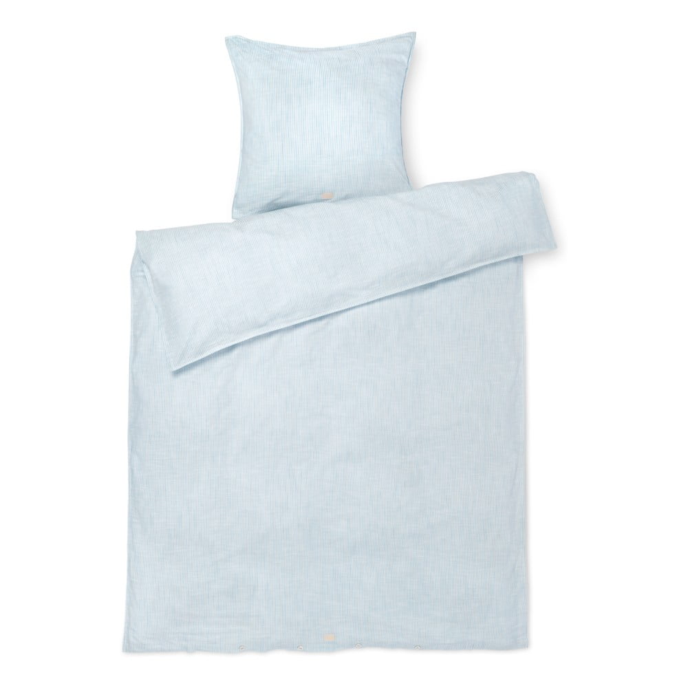 Lenjerie de pat albă/albastru-deschis din bumbac organic pentru pat de o persoană/extinsă 140×220 cm Monochrome Lines – JUNA 140x220 imagine noua