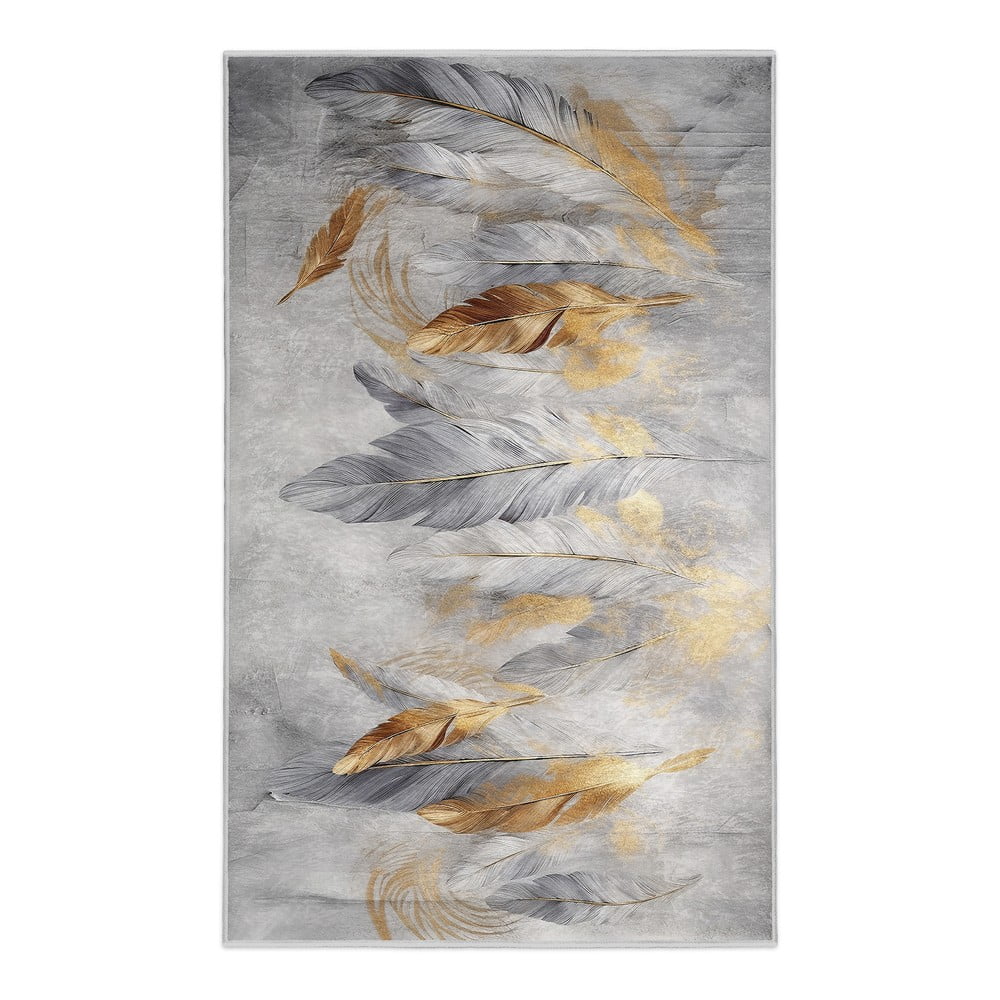 Covor gri/auriu lavabil 80x150 cm Golden Feathers – Mila Home