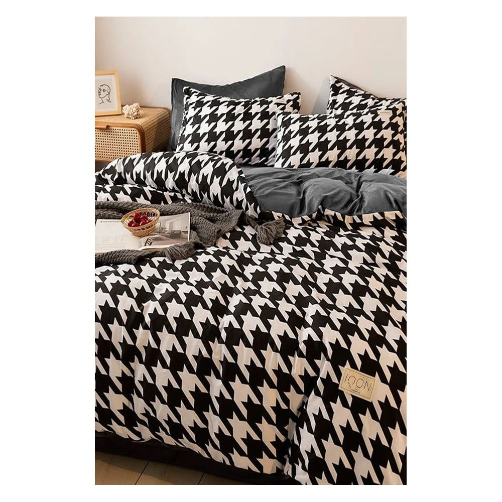 Lenjerie de pat din bumbac alb-negru pentru pat dublu/pat extensibil cu cearceaf 200x220 cm - Mila Home